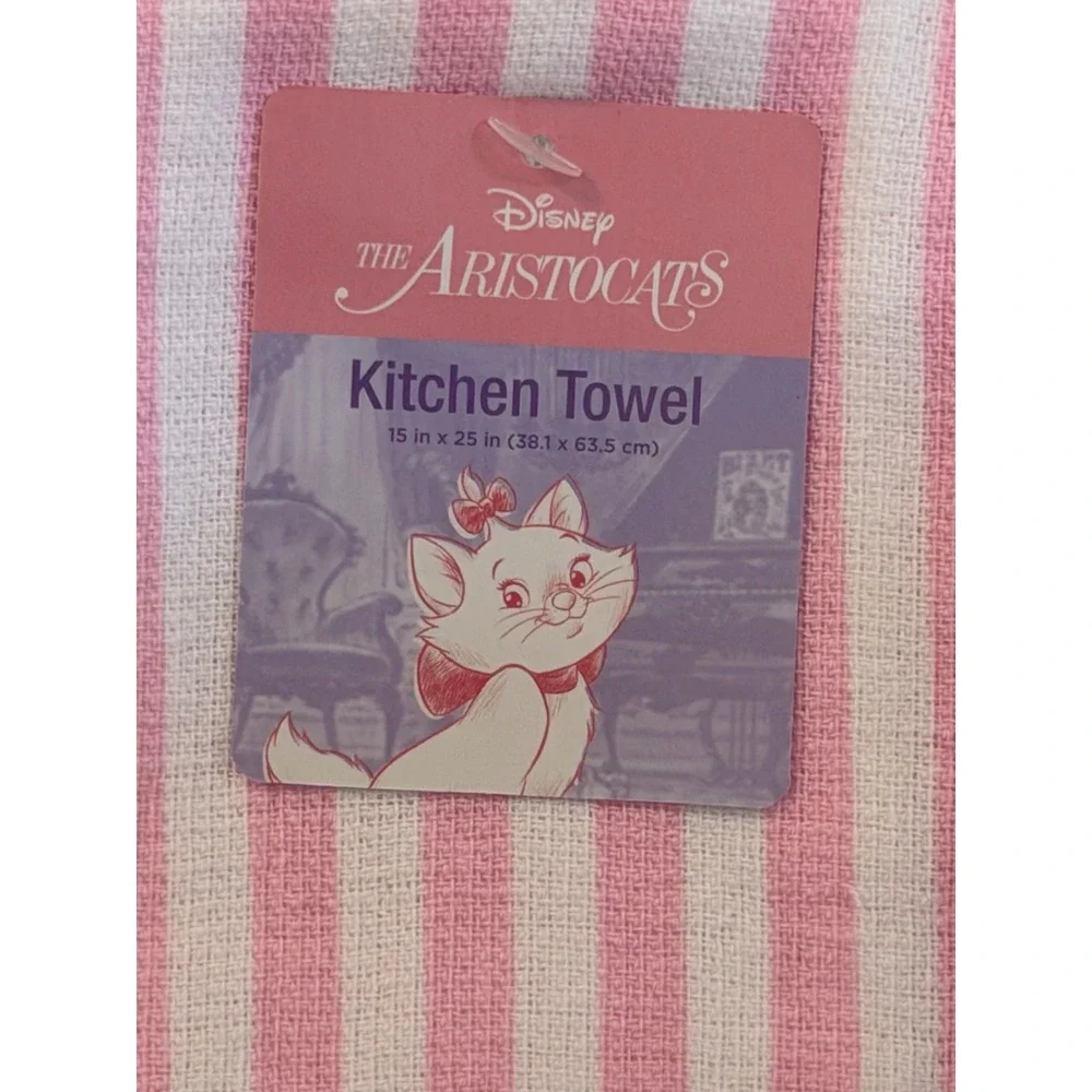 Disney The Aristocats Marie Kitchen Towel Pink White Stripe 100% Cotton NEW